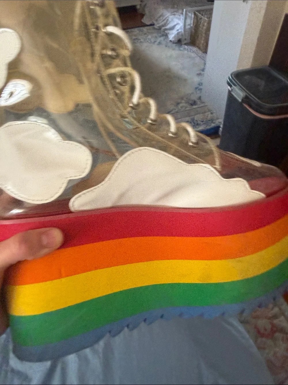 Current Mood White Cloud Lace-Up Platform Boots with Rainbow Soles